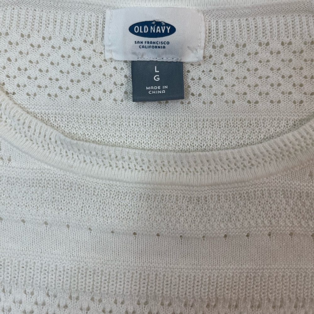 Old Navy Cream Open Knit Sweater Size L Lightweight Pullover - Picture 3 of 4